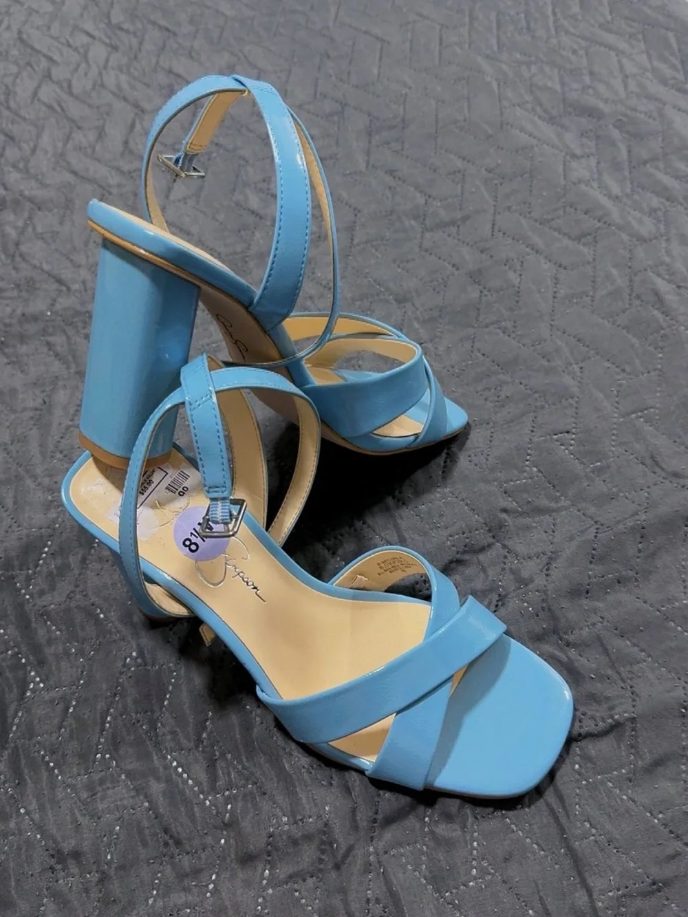 Blue Strappy Block Heel Sandals - Women